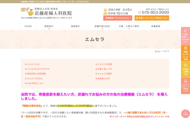 近藤産婦人科(エムセラ)のサイト画面